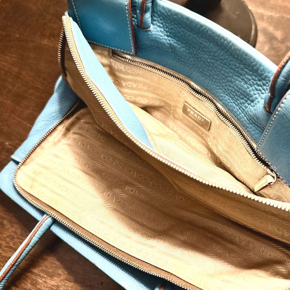 Prada Vitello Daino Triple Pocket Shopper Tote -  
Cosmic blue pebbled leather - Picture 11 of 16